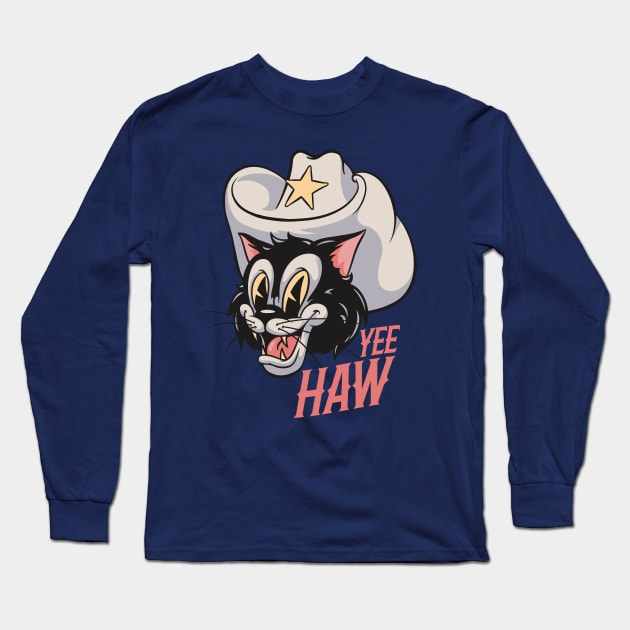 YeeHaw - Cowboy Cat Retro Mascot Long Sleeve T-Shirt by anycolordesigns